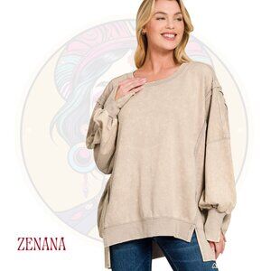 7C ZENANA Soft Oversized French Terry Sweatshirt Ash Mocha